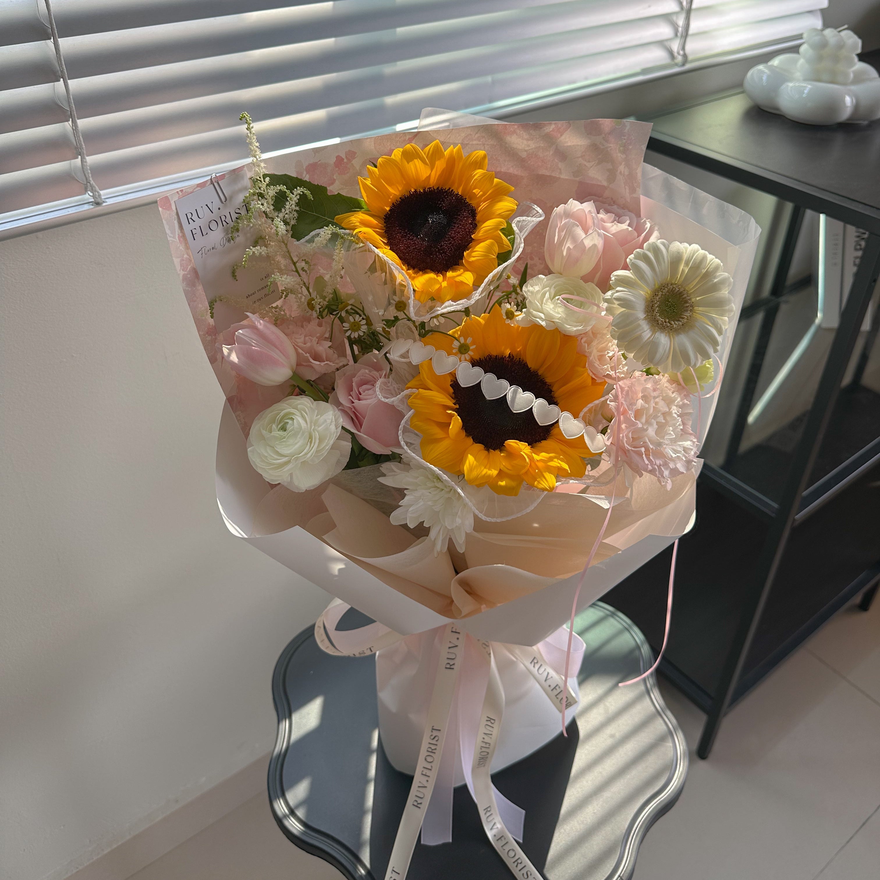 Blushing Heart Sunflower Bouquet