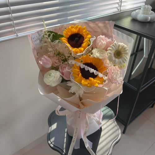 Blushing Heart Sunflower Bouquet