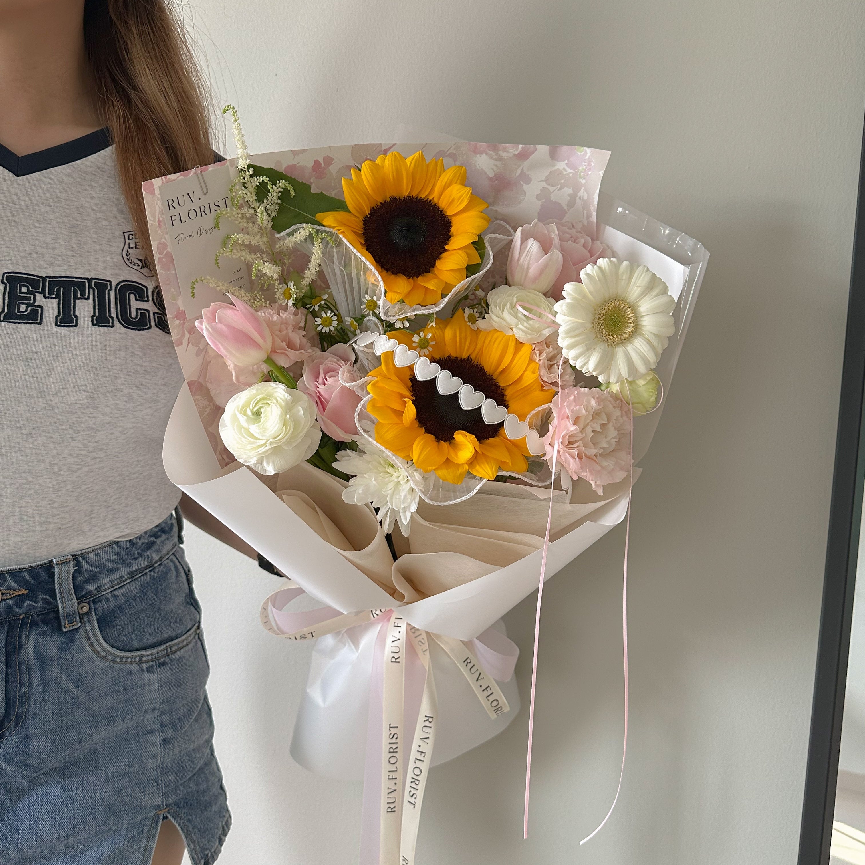 Blushing Heart Sunflower Bouquet