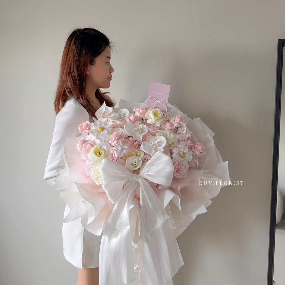 Soft Pink Big Bow Garden Bouquet 💗