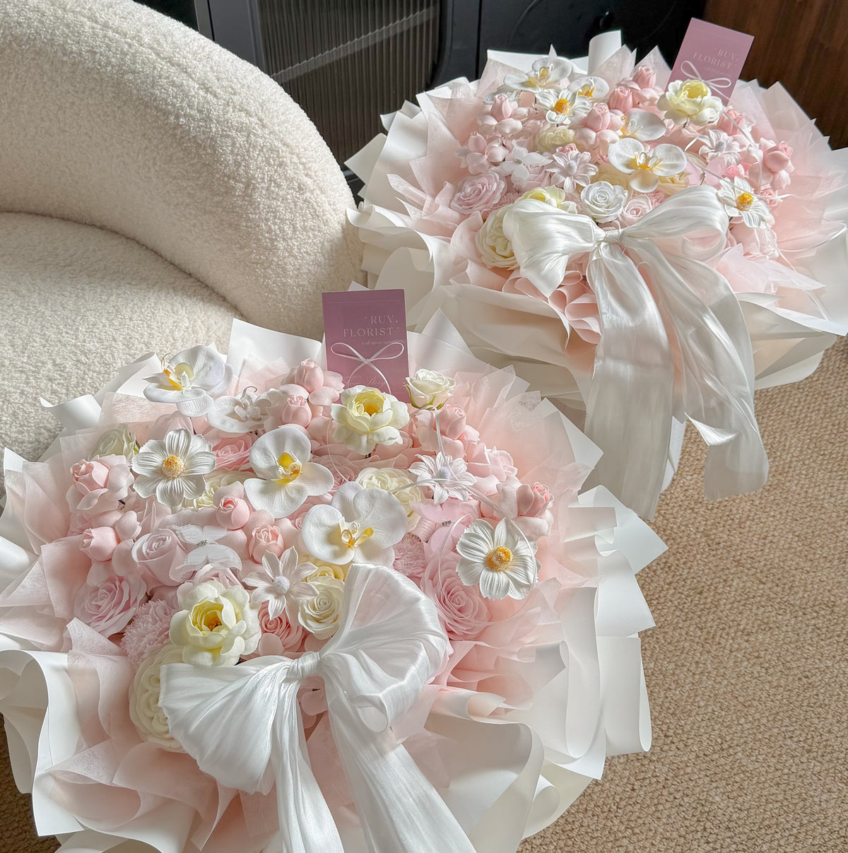 Soft Pink Big Bow Garden Bouquet 💗