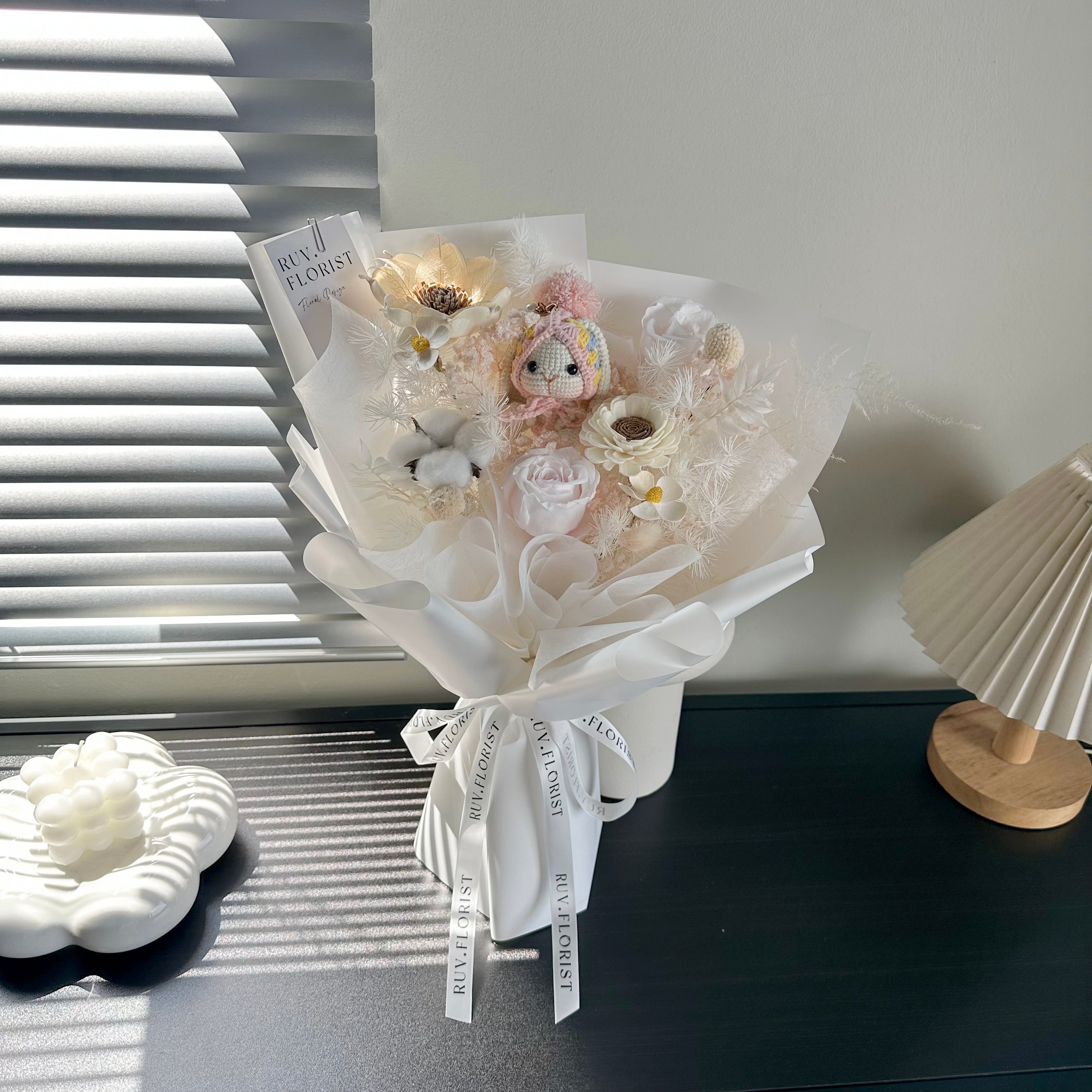 Crochet Rabbit Preserved Bouquet
